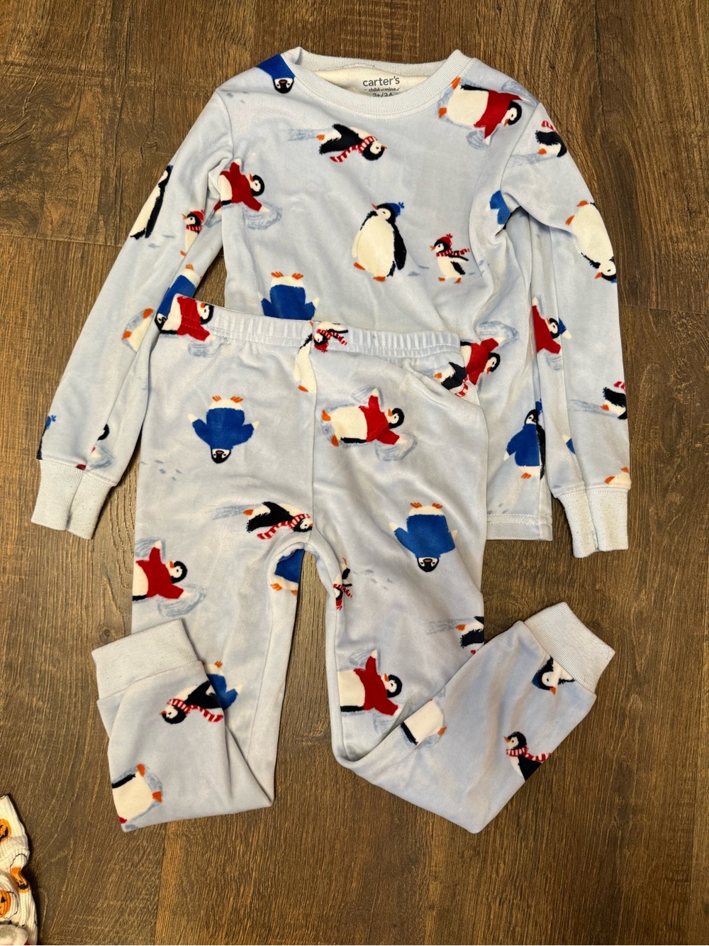 Carter's Light Blue Penguin Print Pajama Set with Red and Blue Accents